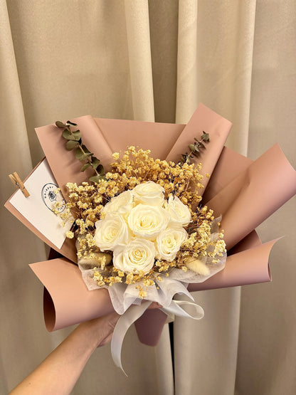 Preserved White Roses Bouquet