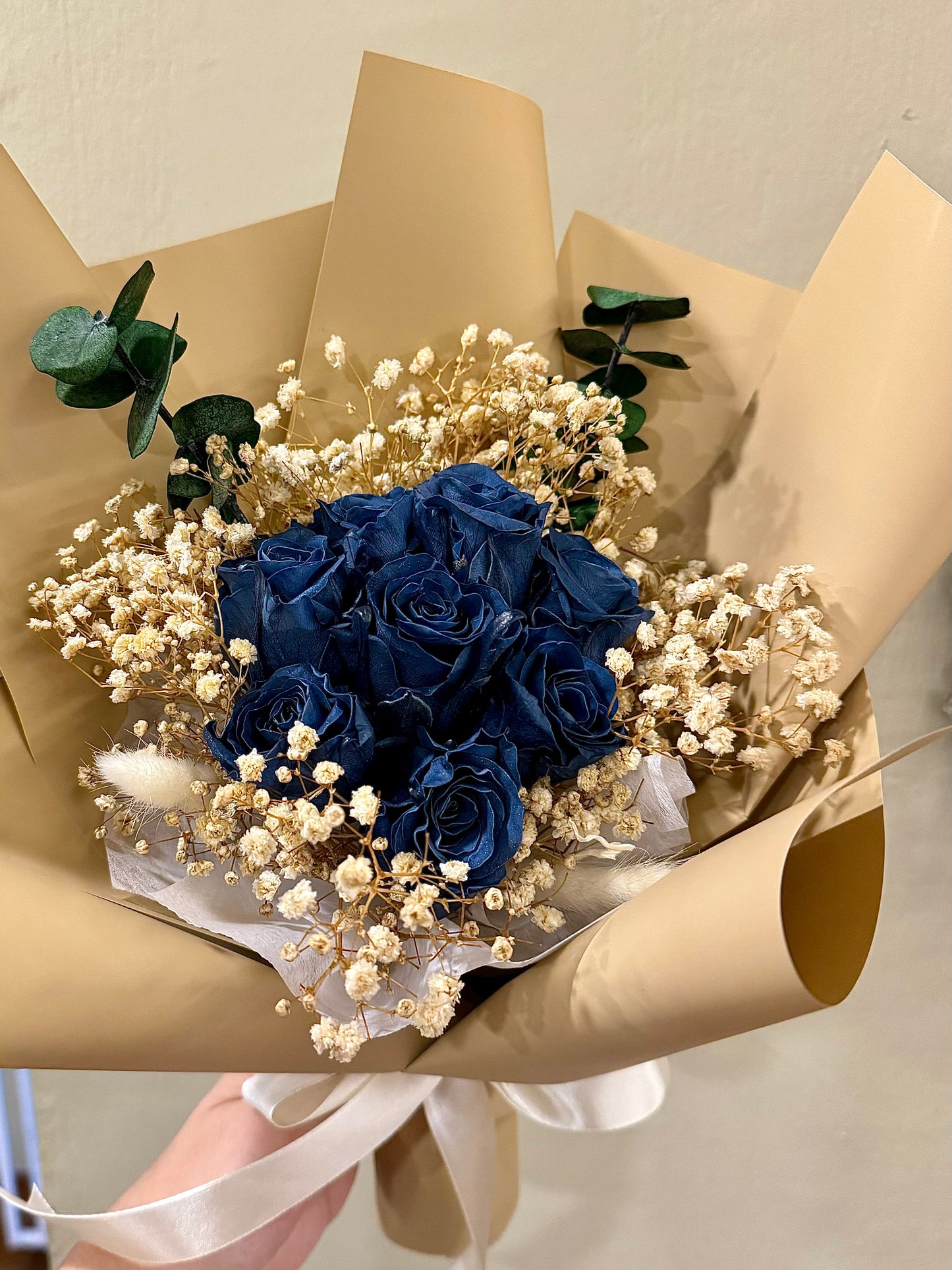 Preserved Smoked Blue Roses Bouquet
