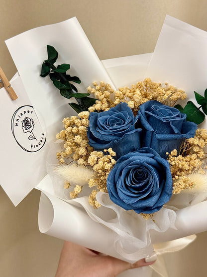 Preserved Smoked Blue Roses Bouquet