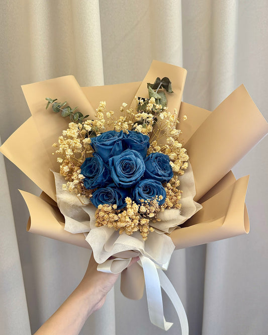 Preserved Smoked Blue Roses Bouquet
