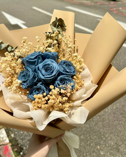 Preserved Smoked Blue Roses Bouquet