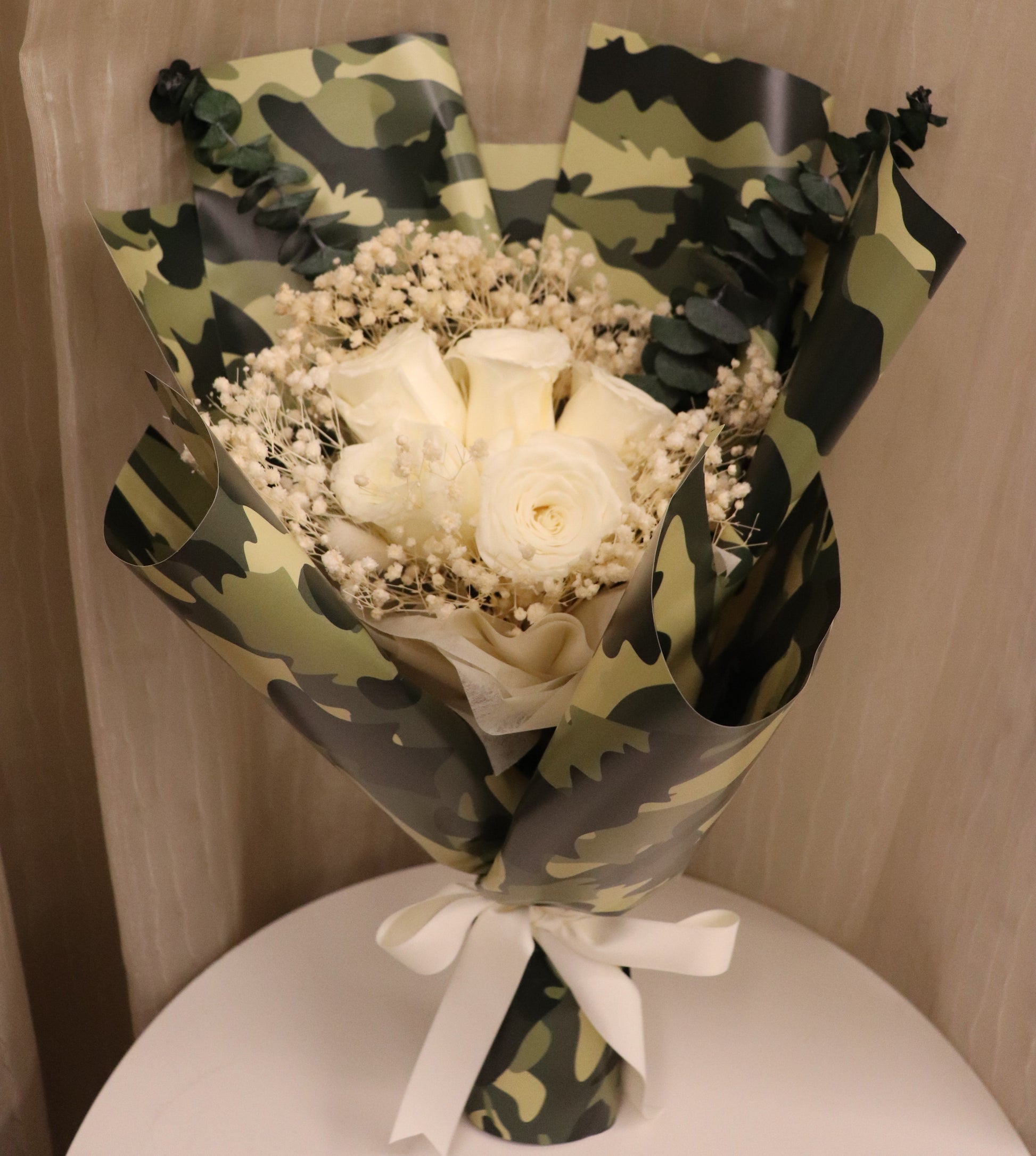 NS Milestone White Preserved Roses Bouquet – Whisper Flowers