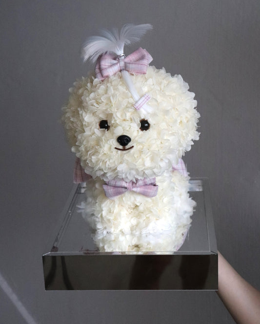 POMPOM Dog Preserved Flower Figurine Box