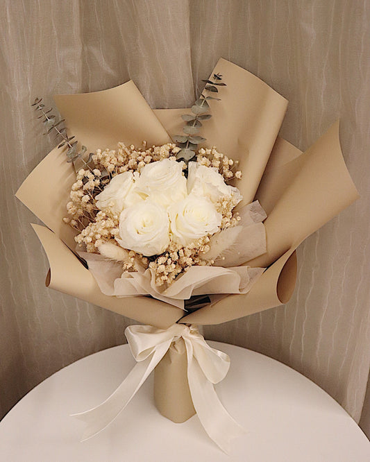 Preserved White Roses Bouquet